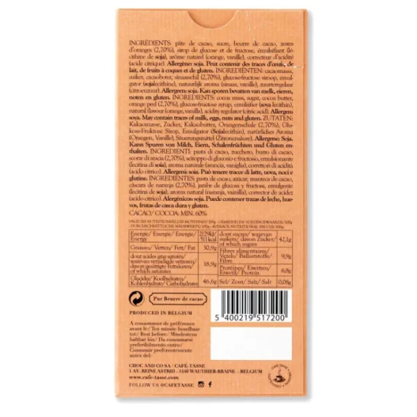 Tablette de chocolat Noir Orange, Café Tasse