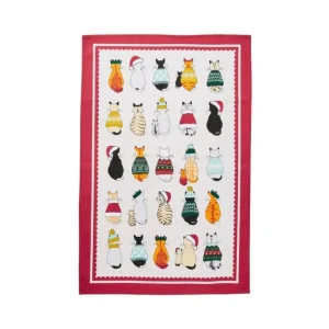 Torchon en coton Christmas Cats in Waiting, Ulster Weavers