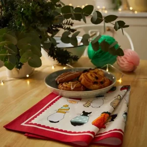 Torchon en coton Christmas Cats in Waiting, Ulster Weavers