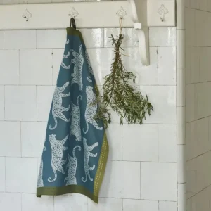 Torchon jacquard Léo Céladon/Kaki, Sylvie Thiriez