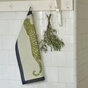 Torchon jacquard Léo Marine/Kaki, Sylvie Thiriez