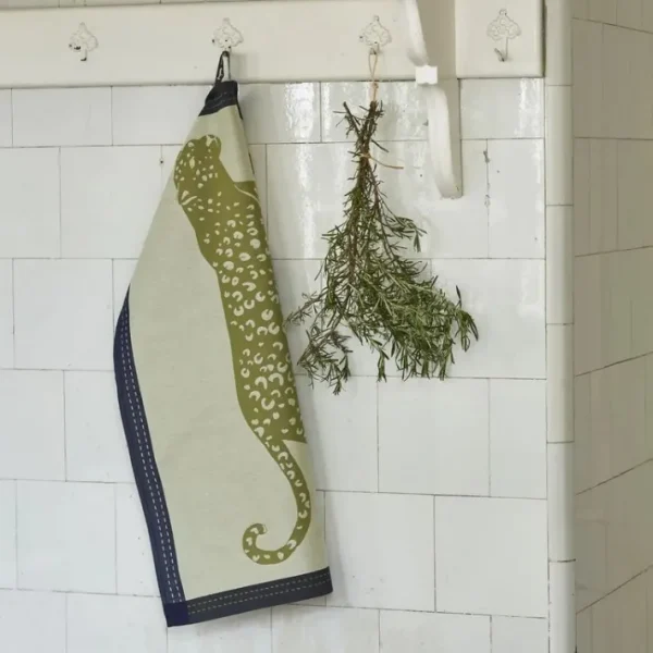 Torchon jacquard Léo Marine/Kaki, Sylvie Thiriez