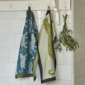 Torchon jacquard Léo Marine/Kaki, Sylvie Thiriez