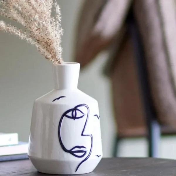 Vase Blanc en Grès Norma, Bloomingville